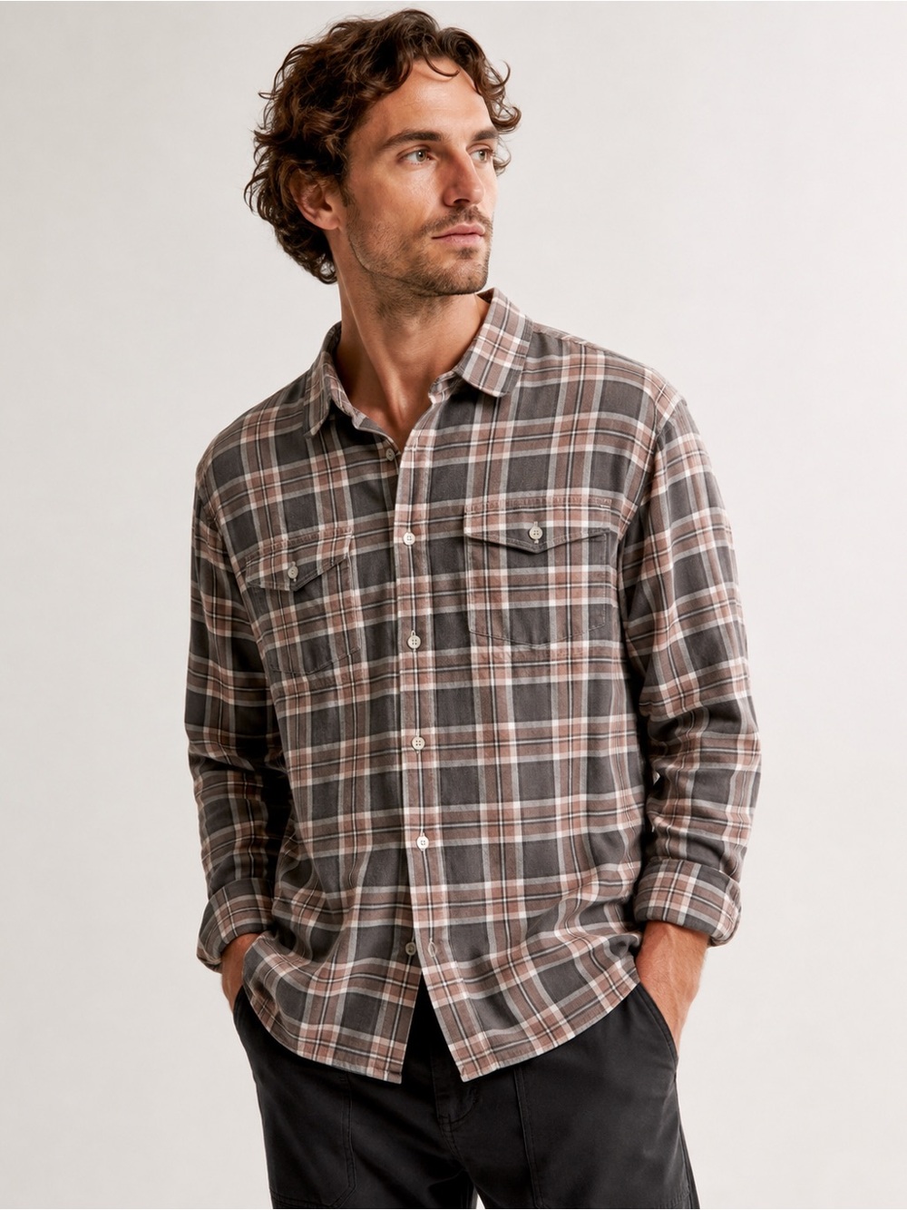 UNTUCKit Men's Brown and Gray Plaid Button-Down Shirt